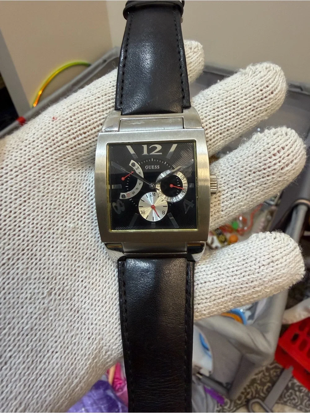 Guess Power Broker Men's Square Multifunction Watch Black Dial Japan Movt Rare